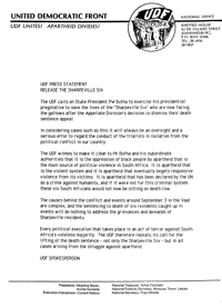 
Press statement on the release of the Sharpeville Six
