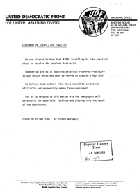 
Statement on AZAPO: United Democratic Front conflict
