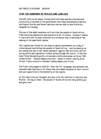 
Press statement on stop hanging of Meilies and Jantjies.  
