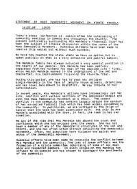 Statement by Mass Democratic Movement on Winnie Mandela