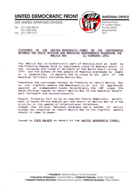 
Statement of the Controversy between the South African and Namibian Government regarding the Walvis Bay 
