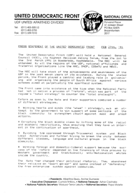 
Press Statement of the United Democratic Front 
