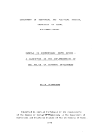 
KwaZulu in contemporary South Africa: a case-study in the implementation of the policy of separate development
