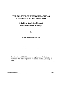 
The politics of the South African Communist Party 1962 - 1990