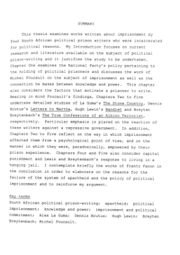 
South African political prison-literature between 1948 and 1990: the prisoner as writer and political commentator
