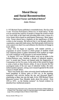 Moral decay and social reconstruction: Richard Turner and radical reform by Eddie Webster