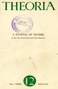 
Theoria: a journal of studies in the Arts, Humanities and Social Sciences No.12 1959
