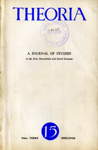 
Theoria: a journal of studies in the Arts, Humanities and Social Sciences No.15 1960
