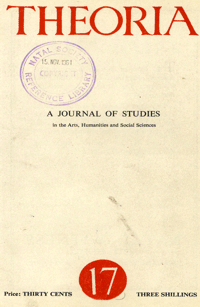 
Theoria: a journal of studies in the Arts, Humanities and Social Sciences No.17 1961
