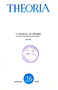
Theoria: a journal of studies in the Arts, Humanities and Social Sciences No.26 1966

