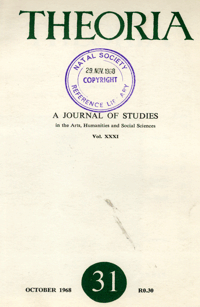 
Theoria: a journal of studies in the Arts, Humanities and Social Sciences No.31 1968
