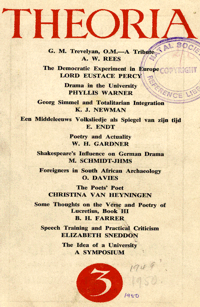 
Theoria: a journal of studies in the Arts, Humanities and Social Sciences No.3 1950
