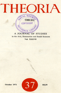 
Theoria: a journal of studies in the Arts, Humanities and Social Sciences No.37 1971
