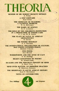 
Theoria: a journal of studies in the Arts, Humanities and Social Sciences No.4 1952
