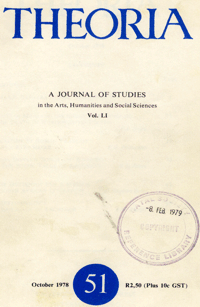 
Theoria: a journal of studies in the Arts, Humanities and Social Sciences No.51 1978
