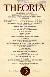
Theoria: a journal of studies in the Arts, Humanities and Social Sciences No.5 1953
