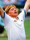 Boris Becker of West Germany beats Kevin Curren of SA at Wimbledon.