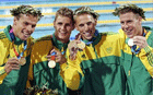 The 4 x 100m men’s relay team win the gold medal for SA at the Olympic Games in Athens
