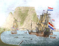 The first large group of French Huguenots arrive at the Cape
