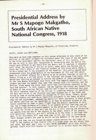 Presidential Address by Mr S Mapogo Makgatho, South African Native Congress, 1918