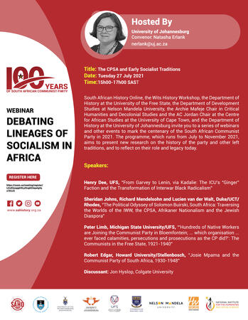 Webinar Programme: The SACP and Early Socialist Traditions.  Convenor: Natasha Erlank