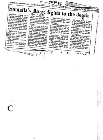 Somalia's Barre fights the death 1991