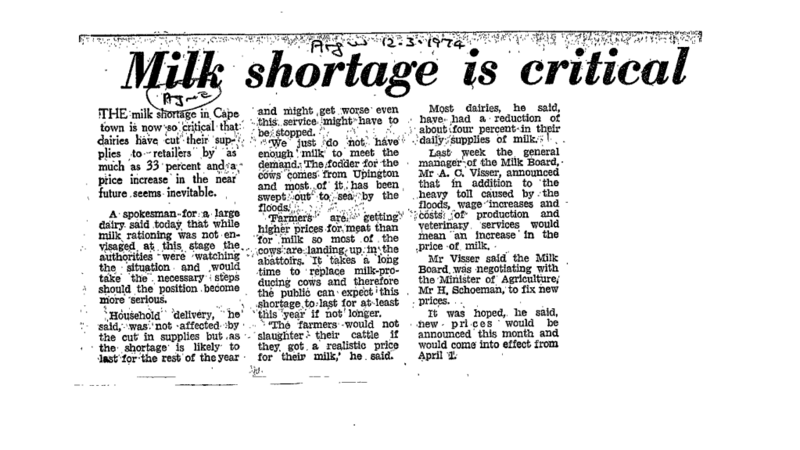 Milk shortage is critical 1974 - 1981