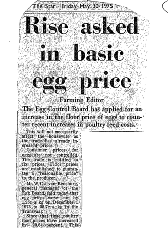 Rise asked in basic egg price 1975 - 1999