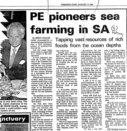 PE pioneers sea farming in SA 1987 - 1991
