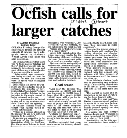 Ocfish calls for larger catches 1992 - 1996