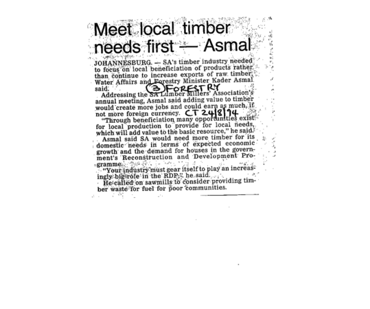 Meet local timber need first - Asmal 1988 - 1999
