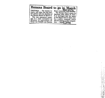 Banana Board to go in March 1993 - 1995