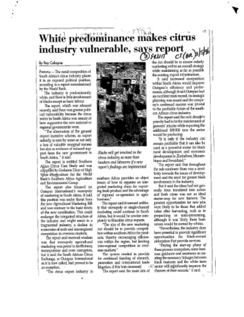 White predominance makes citrus industry vulnerable, says report 1996 - 1999