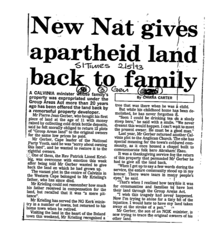New Nat gives aparthied land back to family 1993 - 1994