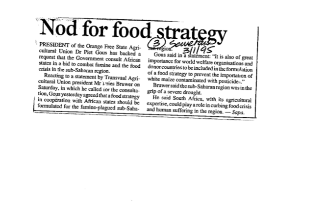 Nod for food strategy 1995