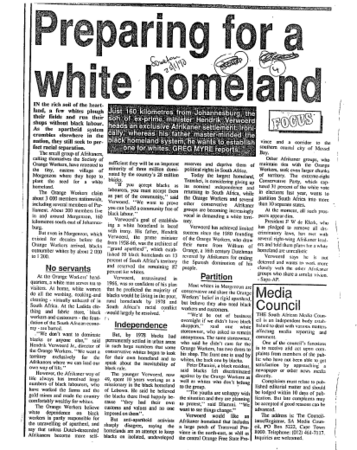 Preparing for a white homeland 1990 - 1992