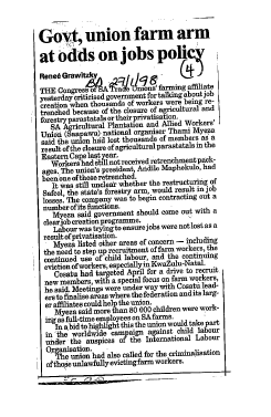 Govt, union farm arm at odds on jobs policy 1998 - 1999