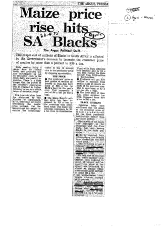 Maize price rise, hits SA Blacks 1975 - 1982