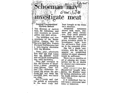 Schoemen may investigate meat 1980 - 1991