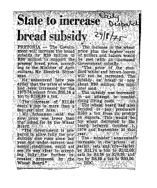 State to increase bread subsidy 1975 - 1993