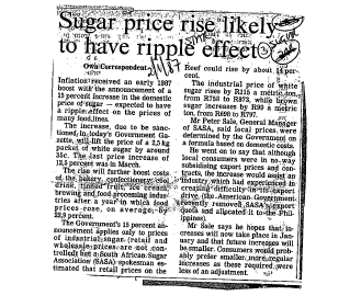 Sugar price rise likely to have ripple effect 1975 - 1993