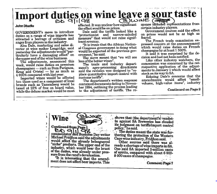 Import duties on wine leave a sour taste 1998 - 1999