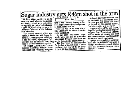 Sugar industry gets R46m shot in the arm 1992 - 1996