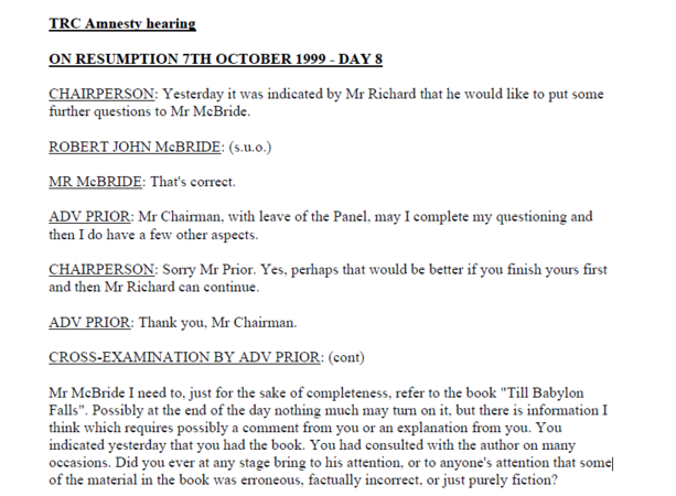 Amnesty Hearing (on resumption) 7th October 1999 - Day 8