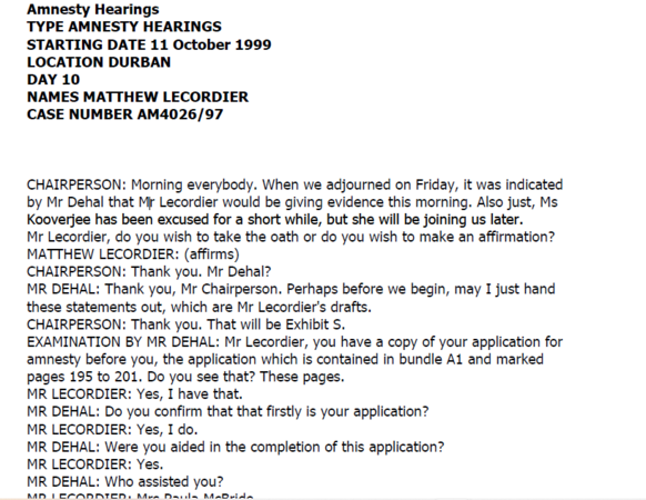 Amnesty Hearing 11 October 1999 - Day 10