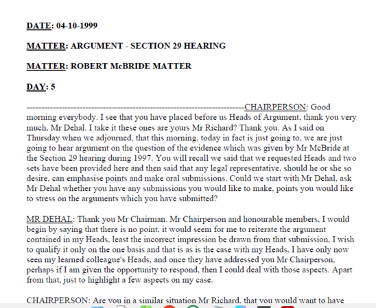 Amnesty Hearing 4th October 1999 - Day 5