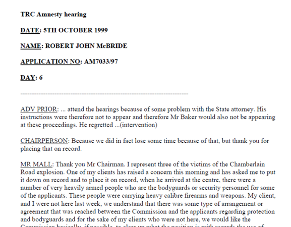Amnesty Hearing 5th October 1999 - Day 6
