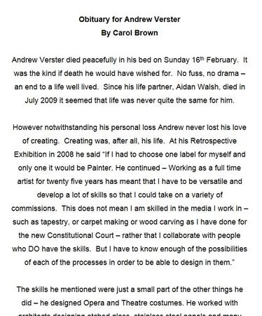 Obituary for Andrew Verster