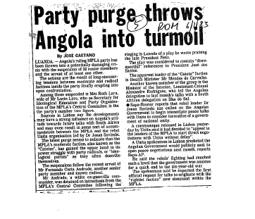Party purge throws Angola into turmoil 1983