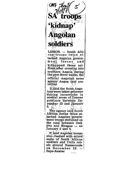 SA troops 'kidnap' Angolan soldiers 1987